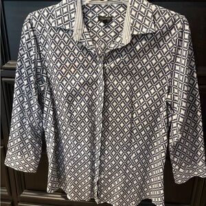 Talbots Navy & White Geometric Button-Down Shirt